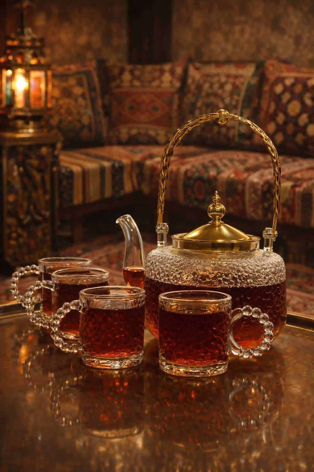 فخامة الشاي تبدء من الابريق مع ست كؤؤس ابريق شاي يحافظ على حرارة الشاي